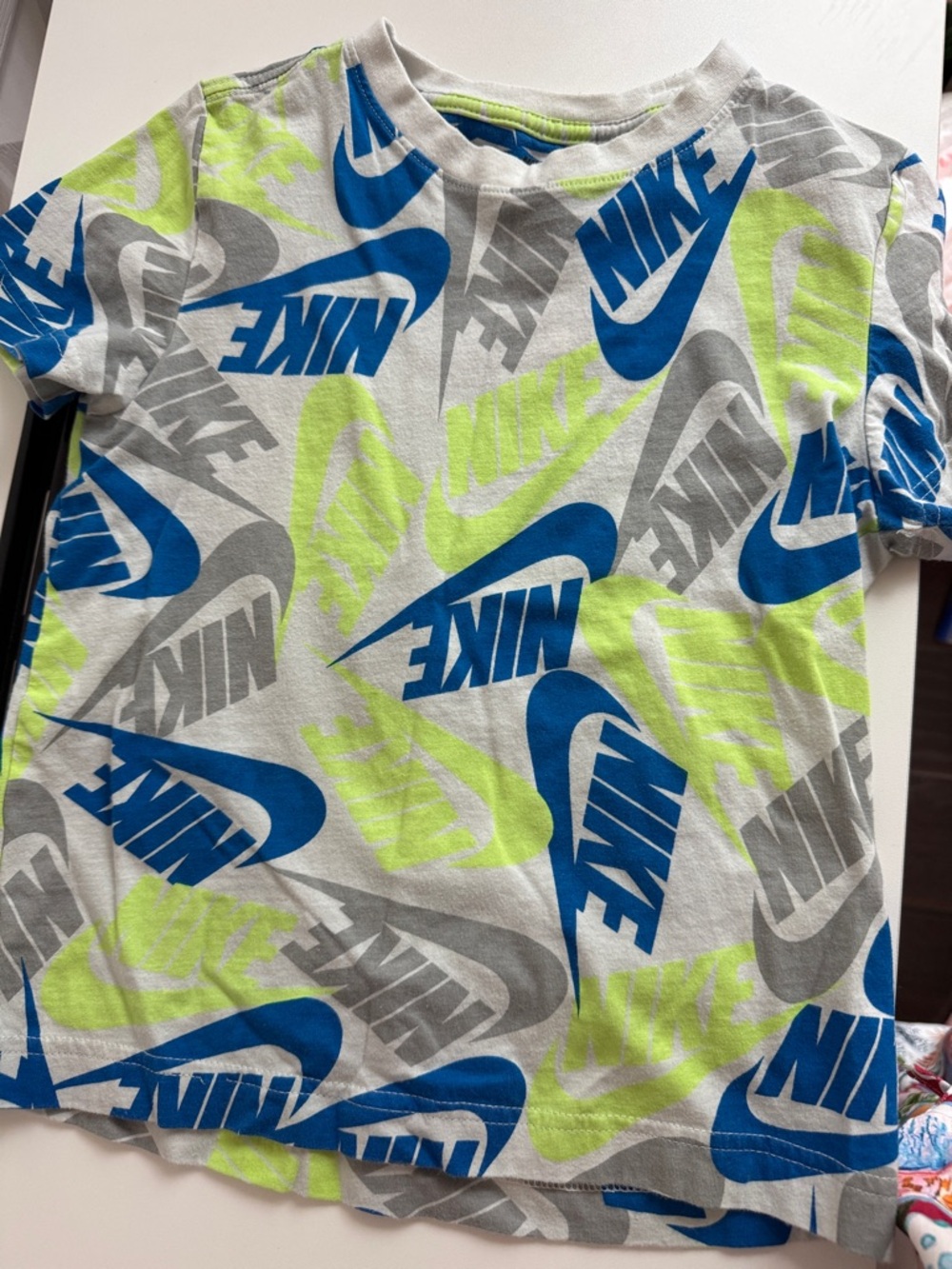 Nike Allover Logo Tee - Blue, Gray & Neon Green
